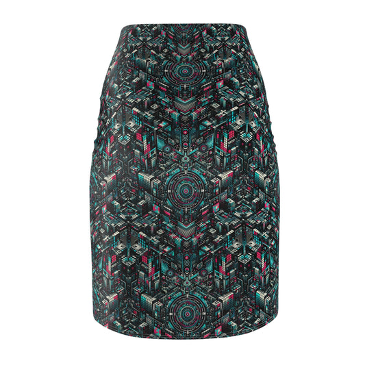 Digital Rebellion Tech-Inspired Streetwear Women's Pencil Skirt - 8404 Design-54