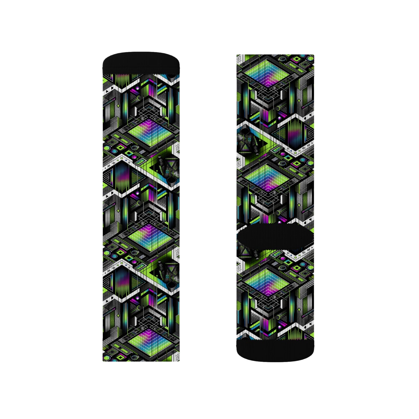 Retro Futurism Graphics Tech-Forward Streetwear Sublimation Socks - 8404 Design-52