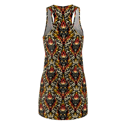 Flame Graphics Maximalist Streetwear Women's Cut & Sew Racerback Dress - 8404 Design-59