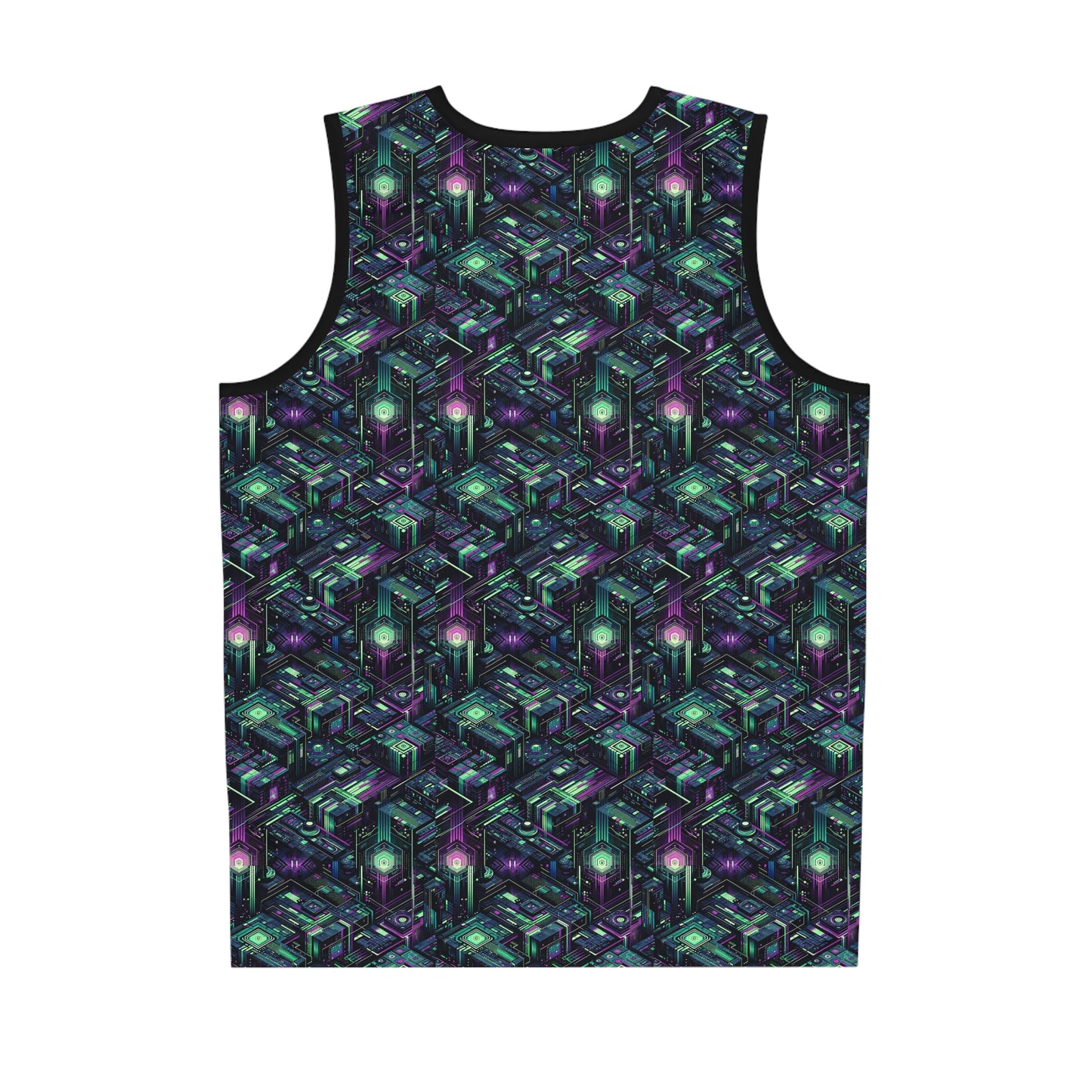 Tech Noir Aesthetics Tech-Forward Urban Dystopia Basketball Jersey - 8404 Design-43