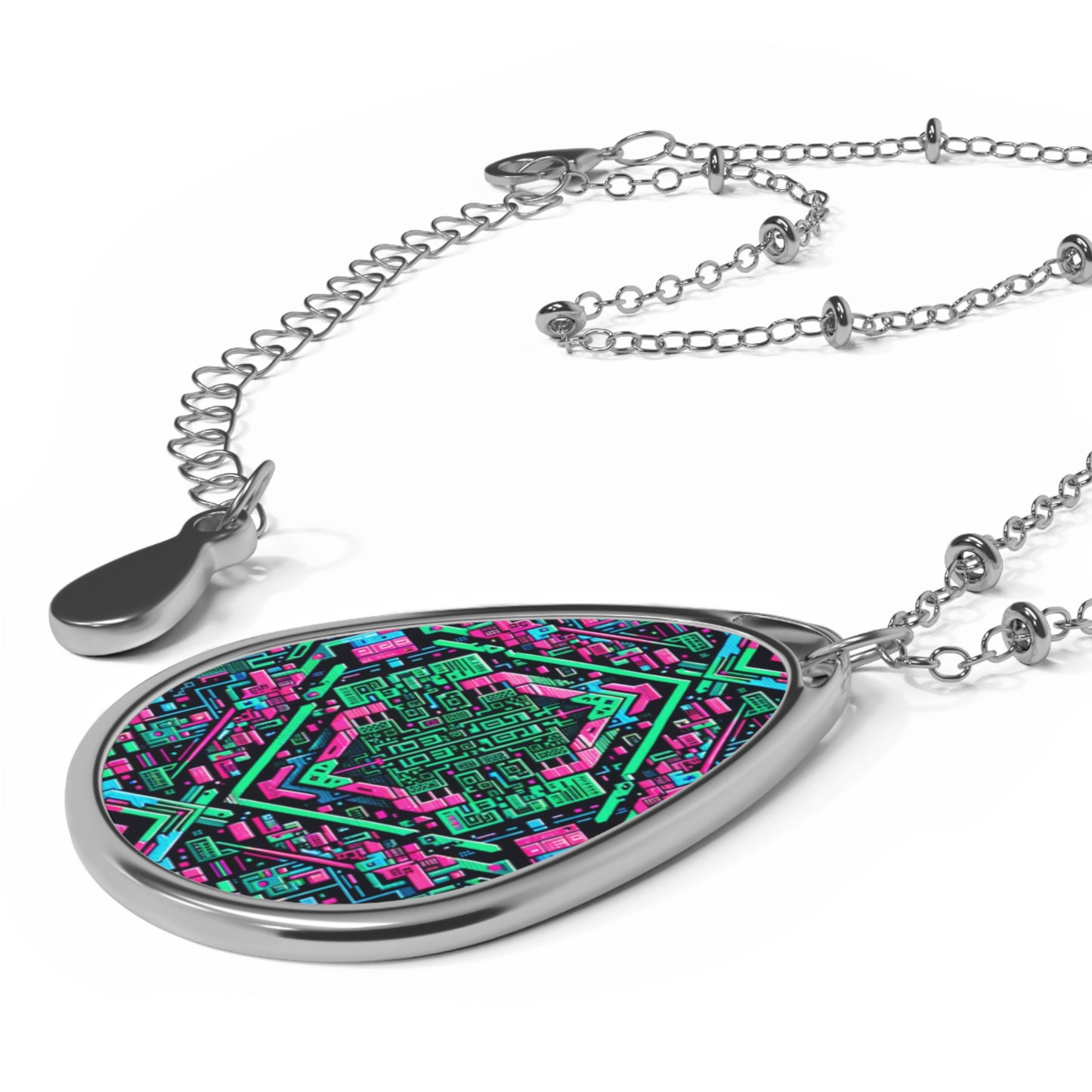 Digital Glitch Vibes Tech-Inspired Streetwear Oval Necklace - 8404 Design-71
