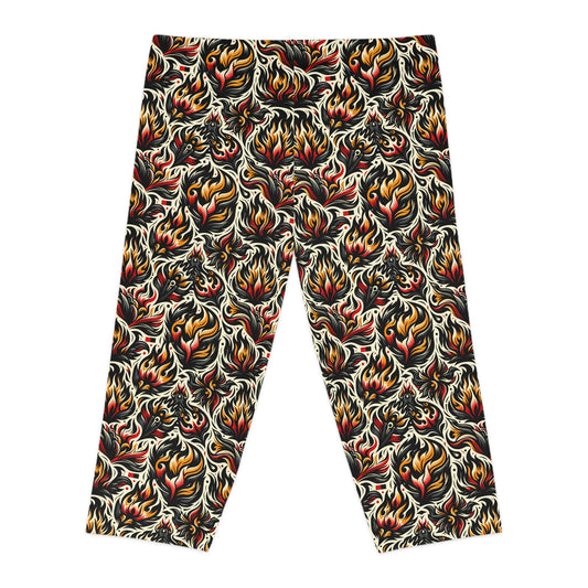 Fire & Flames Bold Streetwear Statement Women's Capri Leggings - 8404 Design-57