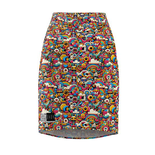 Neon Pop Playful Pop Culture Mashup Women's Pencil Skirt - 8404 Design-62