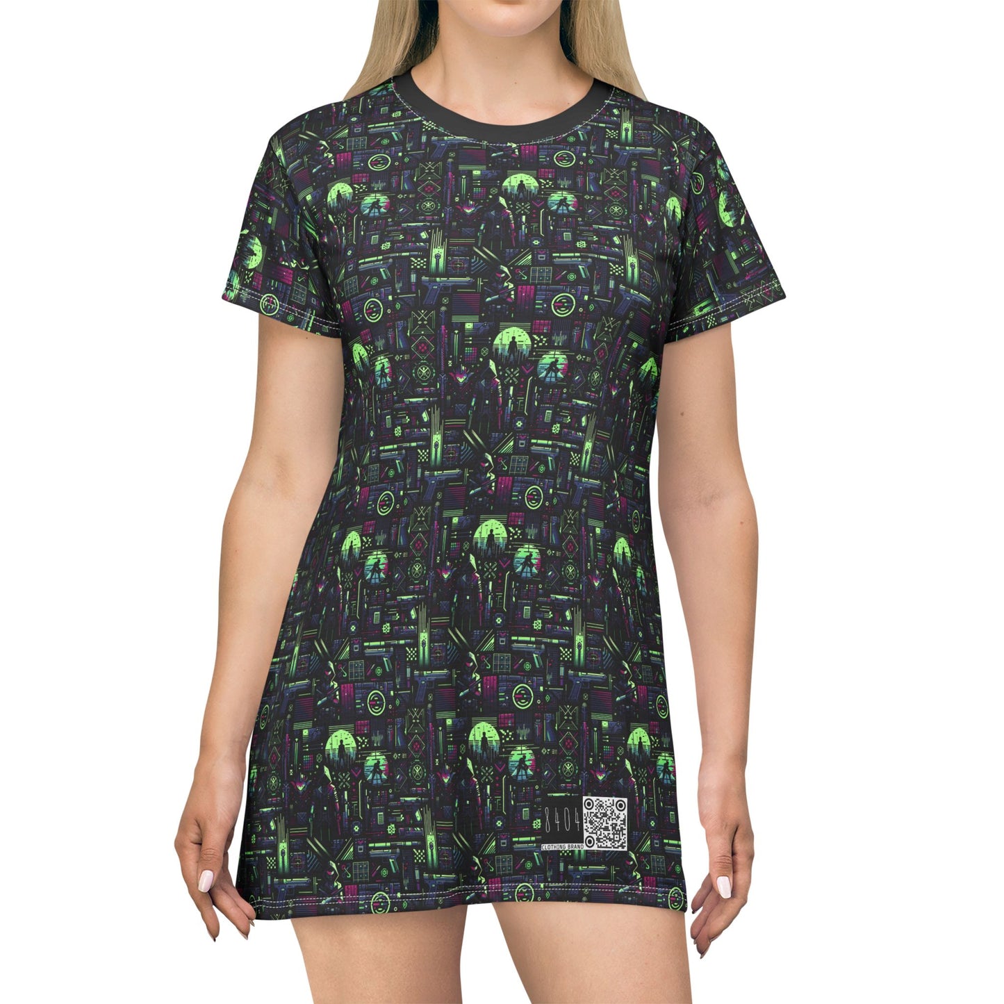 Tech Noir Futuristic Cyberpunk T-Shirt Dress - 8404 Design-63
