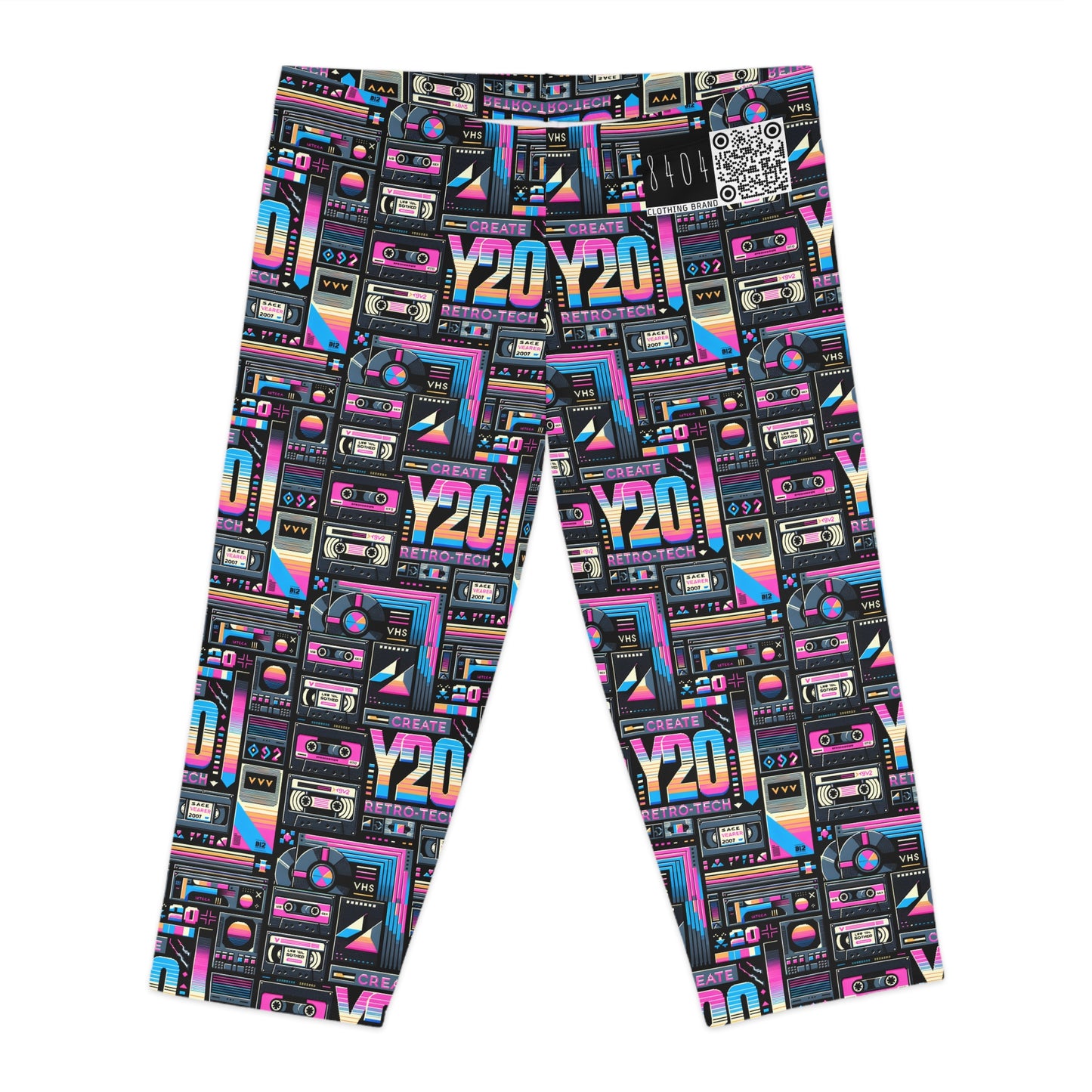 Digital Nostalgia Tech-Inspired Retro Fusion Women's Capri Leggings - 8404 Design-65