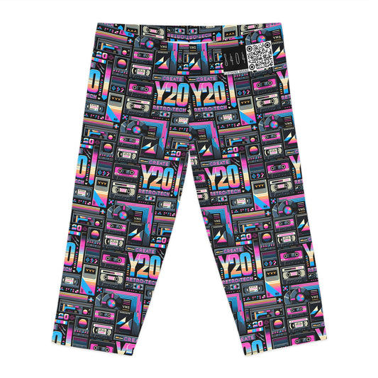 Digital Nostalgia Tech-Inspired Retro Fusion Women's Capri Leggings - 8404 Design-65