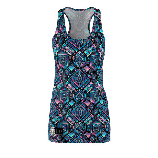 Digital Dreamland Futuristic Tech Aesthetic Women's Cut & Sew Racerback Dress - 8404 Design-46