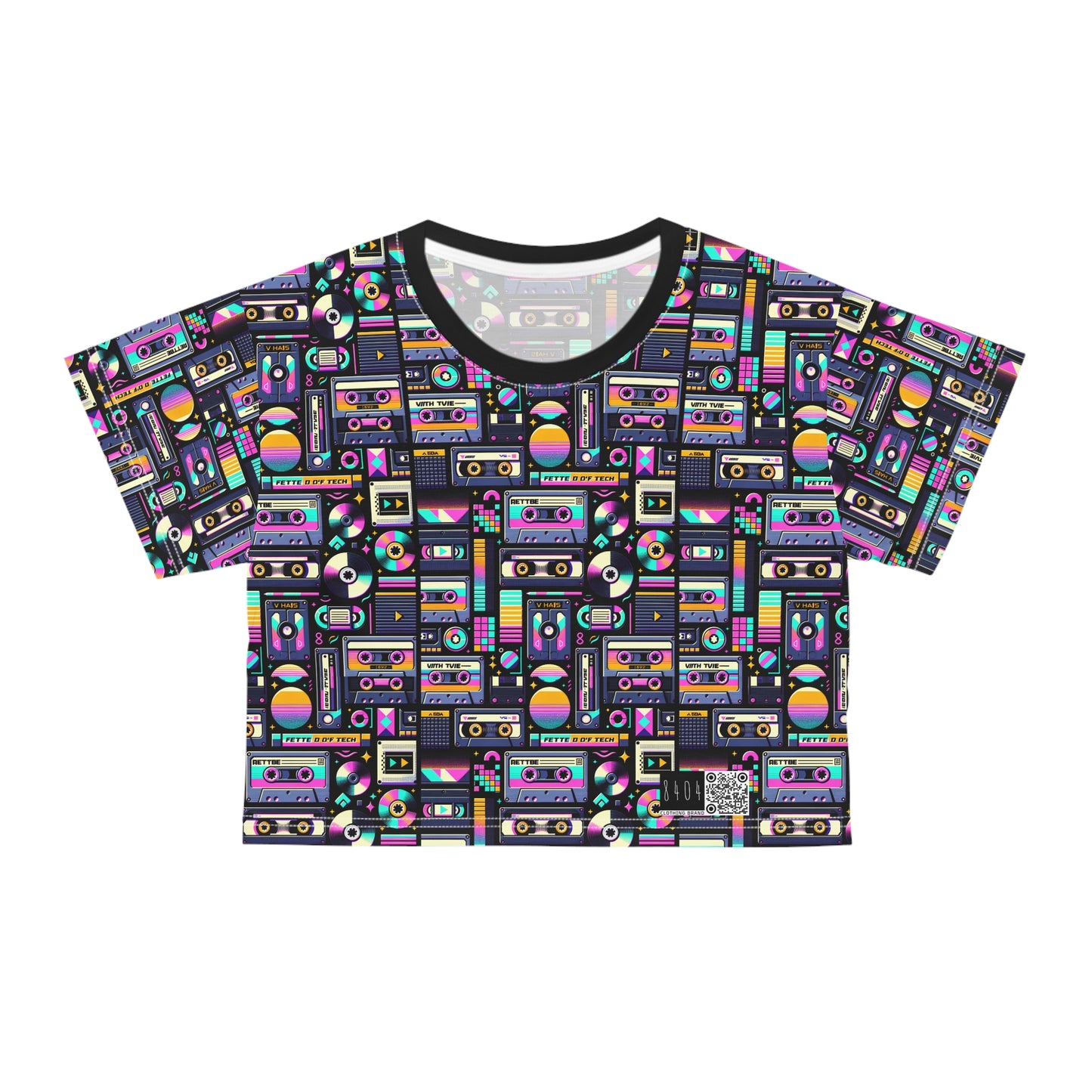 Digital Nostalgia Tech-Inspired Retro Fusion Crop Tee - 8404 Design-48