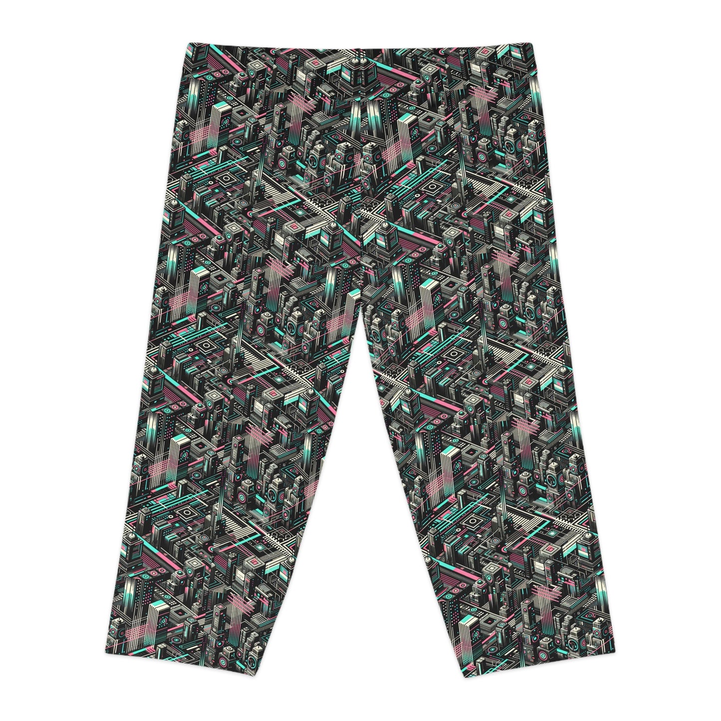 Digital Dreamland Tech-Inspired Streetwear Women's Capri Leggings - 8404 Design-51