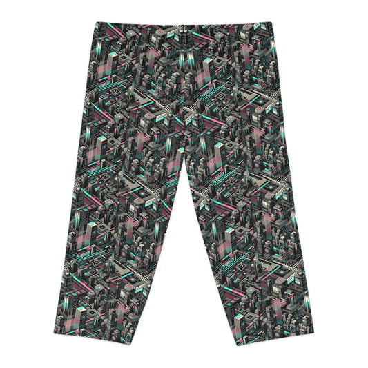 Digital Dreamland Tech-Inspired Streetwear Women's Capri Leggings - 8404 Design-51