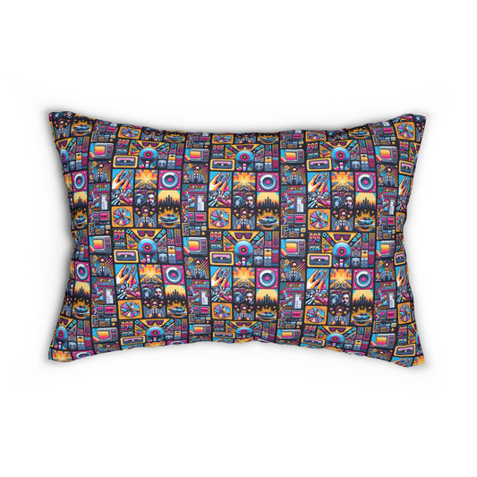 Digital Pop Culture Mashup Maximalist Pop Spun Polyester Lumbar Pillow - 8404 Design-52 S