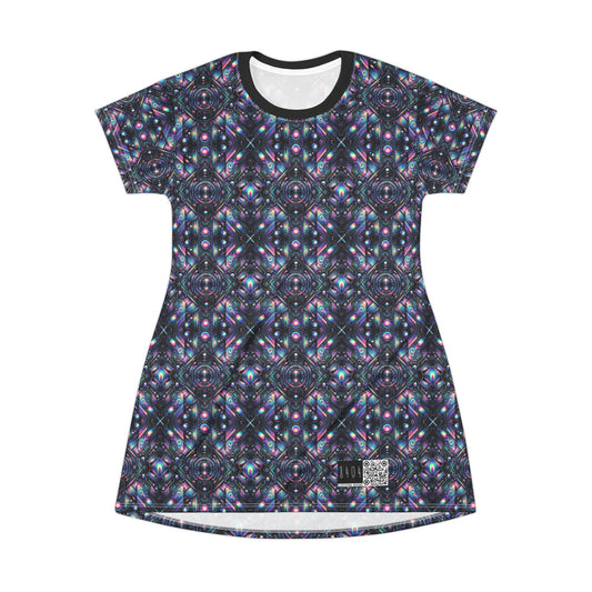 Galactic Hues Tech-Forward Cosmic Fusion T-Shirt Dress - 8404 Design-58
