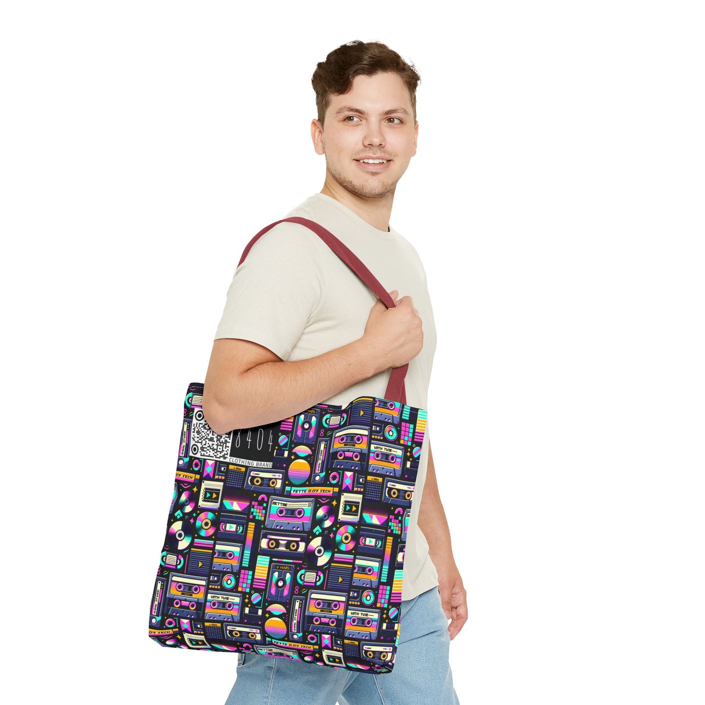 Digital Nostalgia Tech-Inspired Retro Fusion Tote Bag - 8404 Design-48