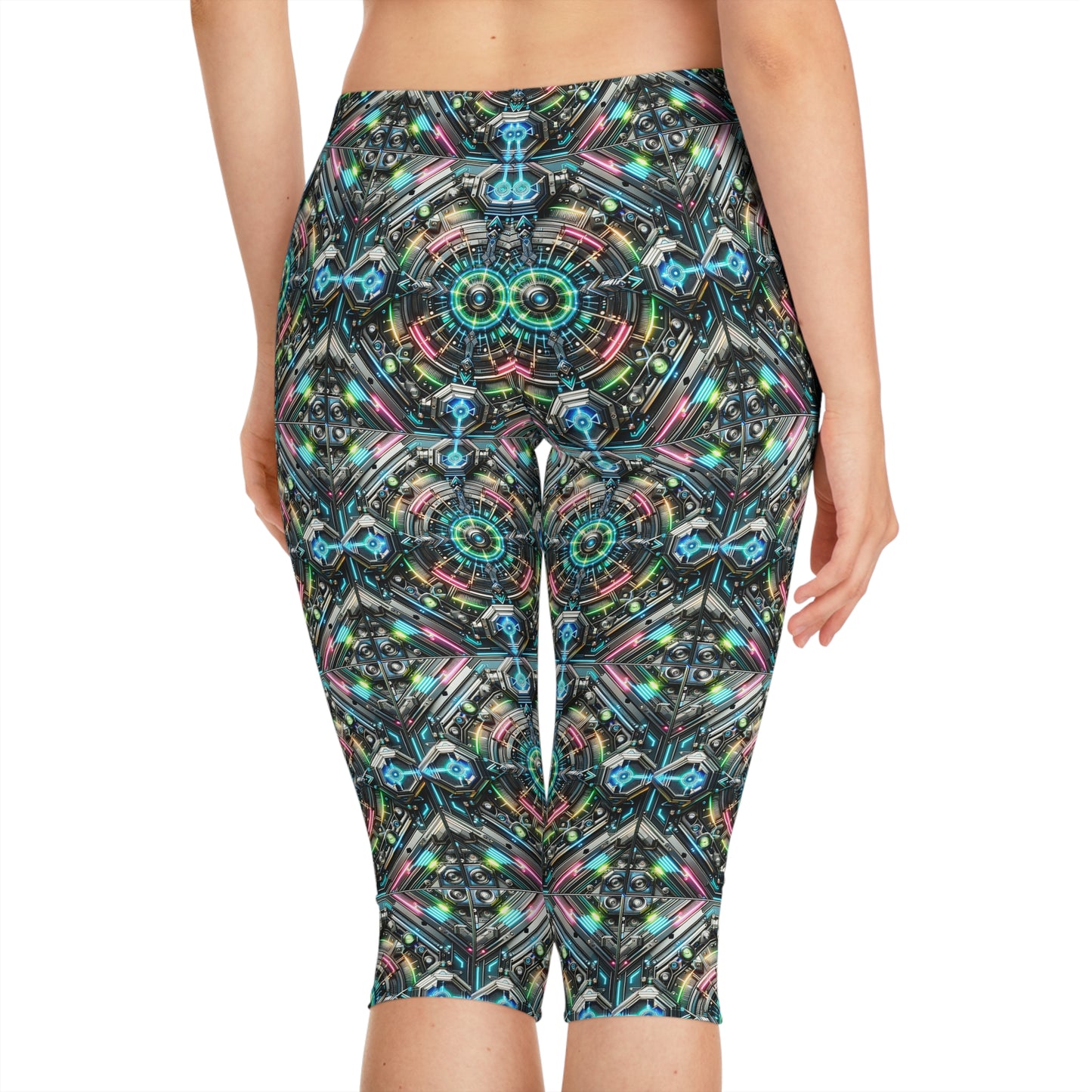 Tech-Infused Futurism Futuristic Tech Women's Capri Leggings - 8404 Design-53