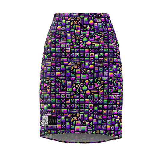 Digital Nostalgia Remix Modern Vintage Fusion Women's Pencil Skirt - 8404 Design-49