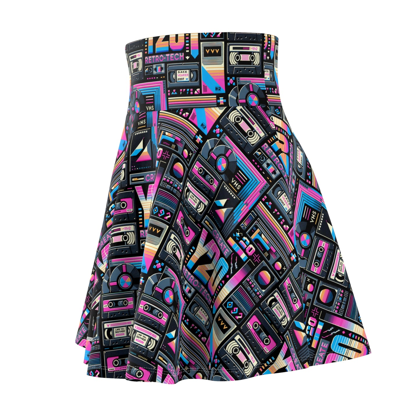 Digital Nostalgia Tech-Inspired Retro Fusion Women's Skater Skirt - 8404 Design-65