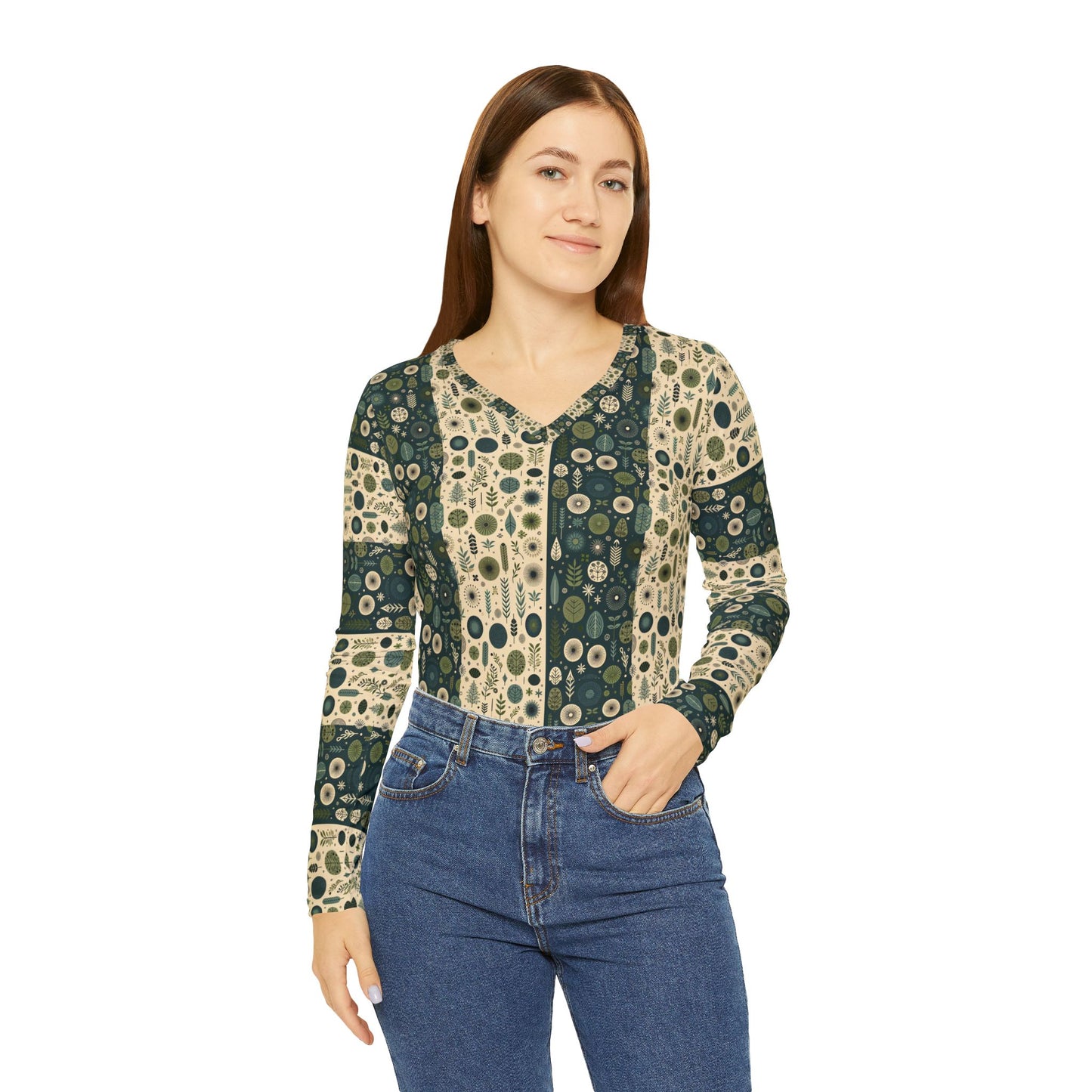 Sustainable Street Utility Sustainable Tech Streetwear Women's Long Sleeve V-Neck Shirt - 8404 Design-62