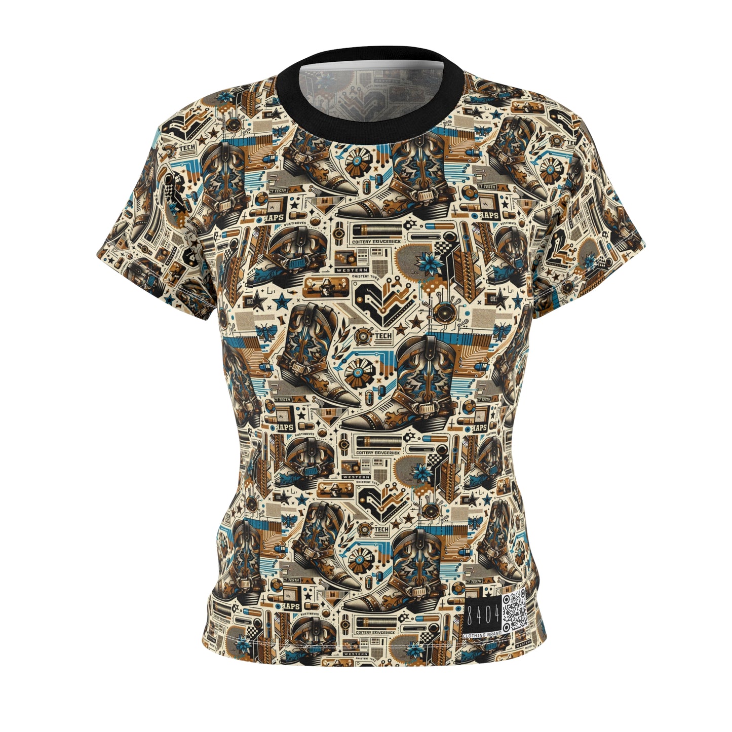 Digital Cowboy Chic Tech-Infused Western Fusion Women's Cut & Sew Tee - 8404 Design-45