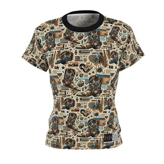 Digital Cowboy Chic Tech-Infused Western Fusion Women's Cut & Sew Tee - 8404 Design-45