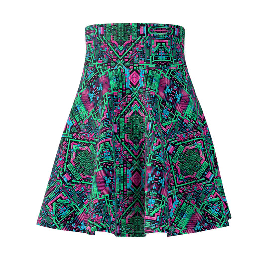 Digital Glitch Vibes Tech-Inspired Streetwear Women's Skater Skirt - 8404 Design-71