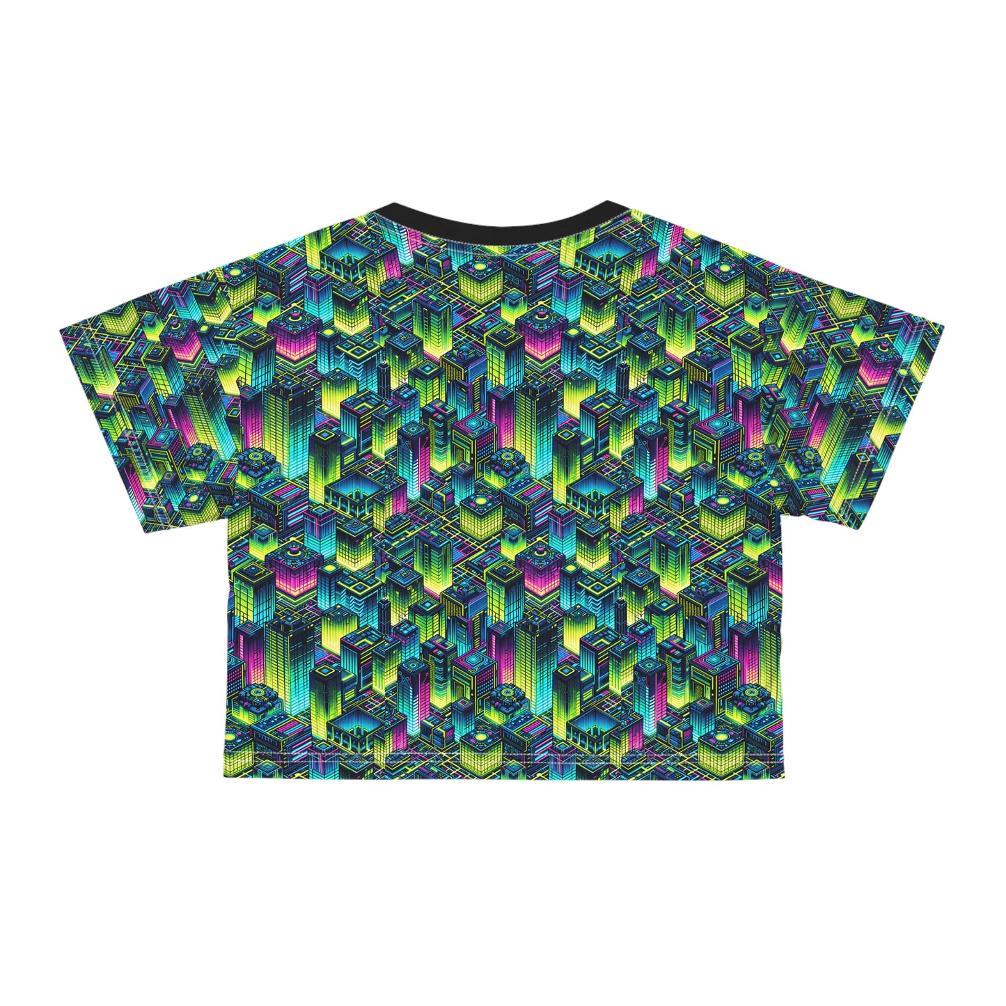 Tech-Infused Neon Tech-Forward Streetwear Crop Tee - 8404 Design-65
