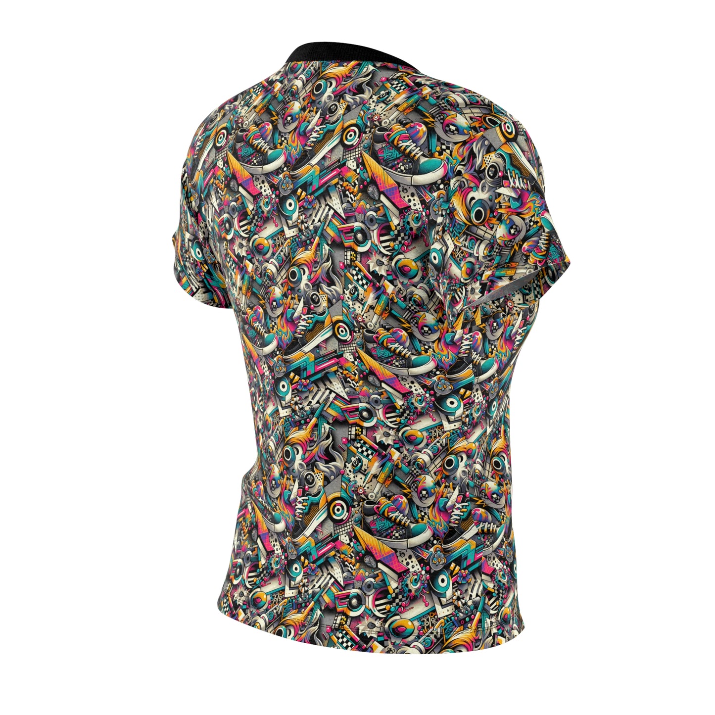 Urban Graffiti Fusion Eclectic Street Art Meets Modern Tech Culture Women's Cut & Sew Tee - 8404 Design-55