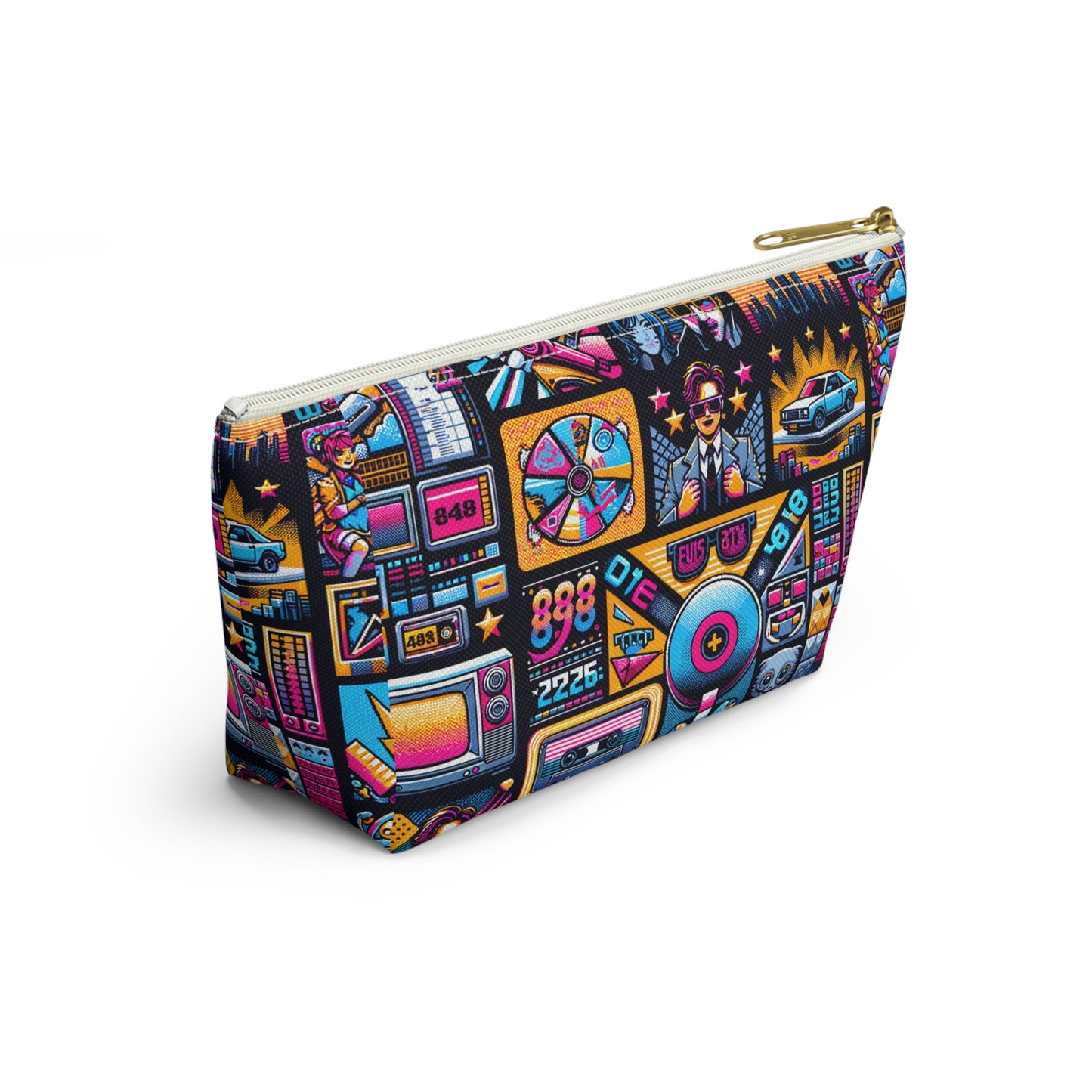 Digital Pop Culture Mashup Maximalist Pop Accessory Pouch W T-bottom - 8404 Design-52