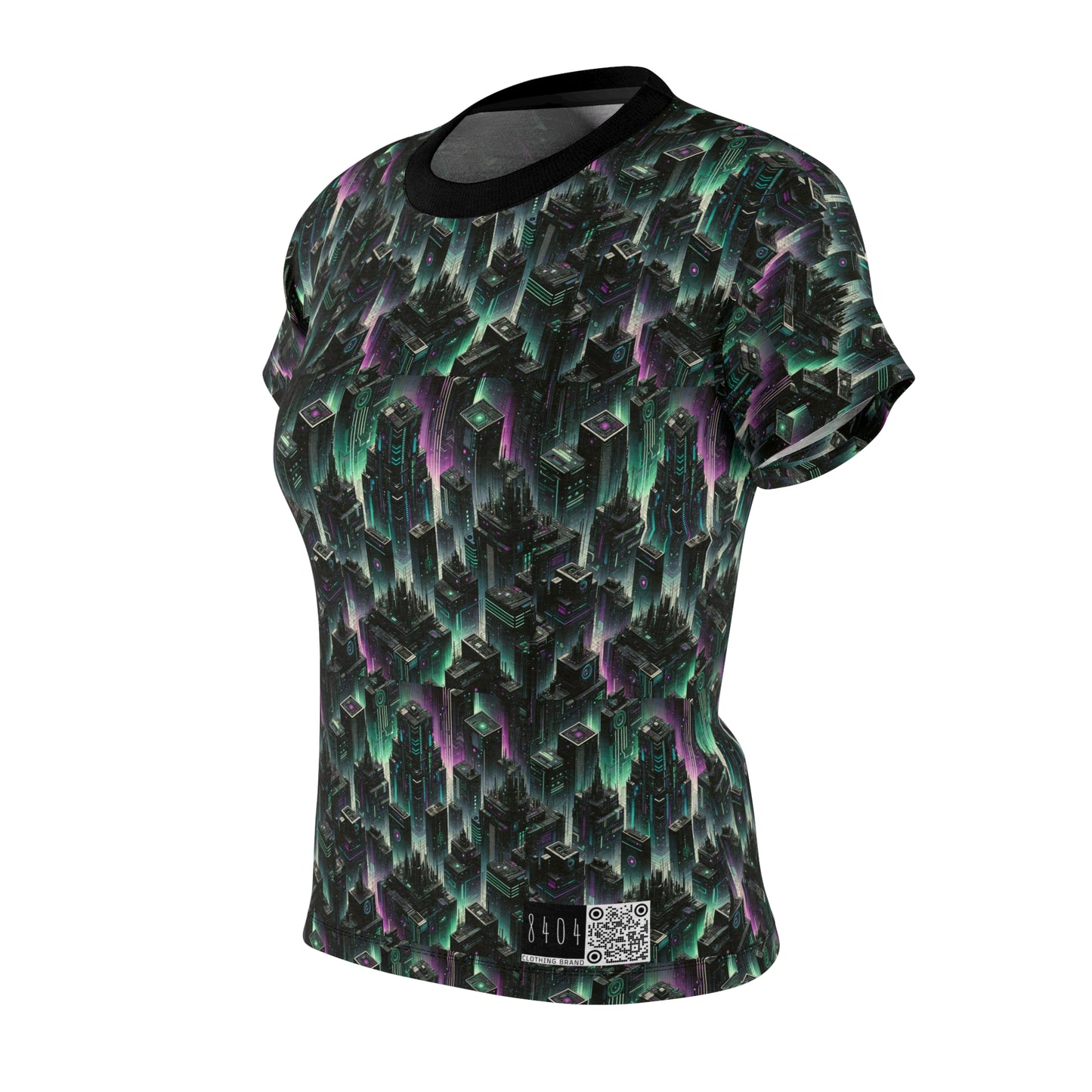 Tech Noir Aesthetics Tech-Forward Urban Dystopia Women's Cut & Sew Tee - 8404 Design-44