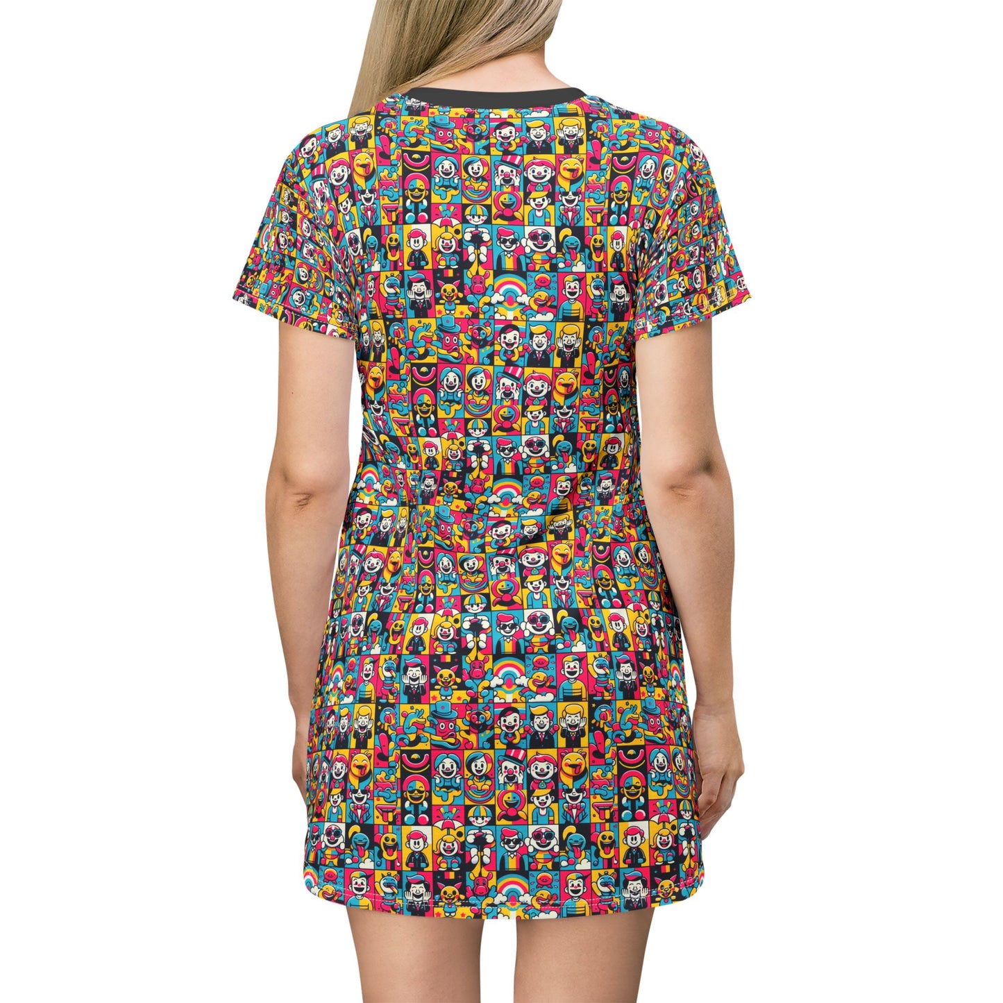 Neon Pop Playful Pop Culture Mashup T-Shirt Dress - 8404 Design-60