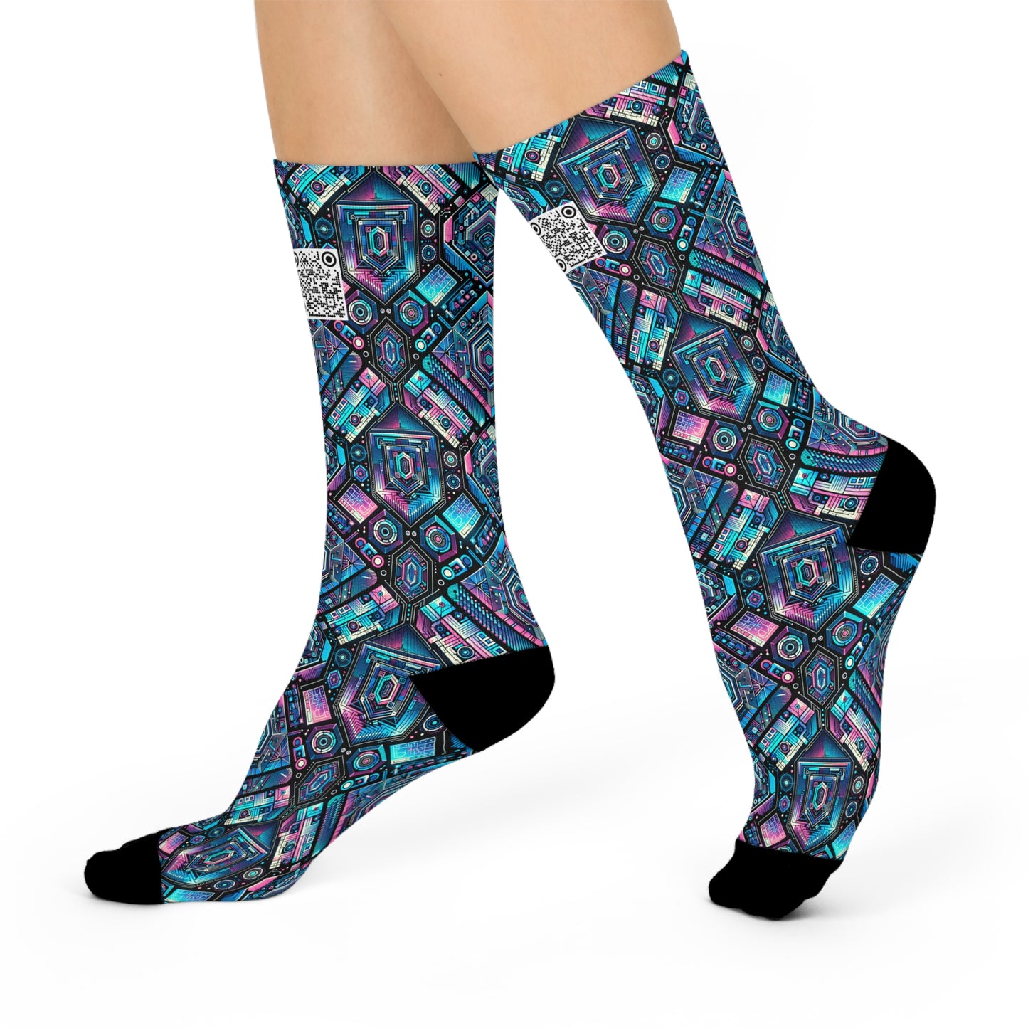 Digital Dreamland Futuristic Tech Aesthetic Cushioned Crew Socks - 8404 Design-46
