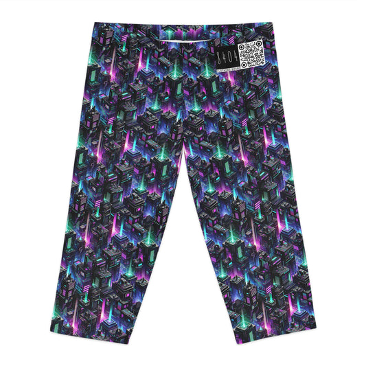 Tech Noir Graphics Futuristic Tech Aesthetics Women's Capri Leggings - 8404 Design-55