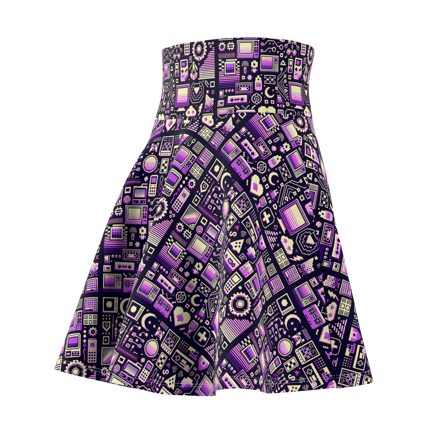 Digital Nostalgia Remix Modern Vintage Fusion Women's Skater Skirt - 8404 Design-54