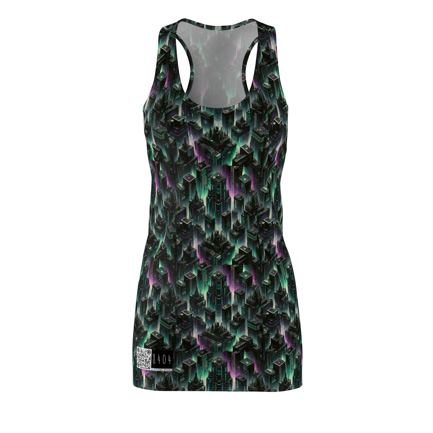 Tech Noir Aesthetics Tech-Forward Urban Dystopia Women's Cut & Sew Racerback Dress - 8404 Design-44