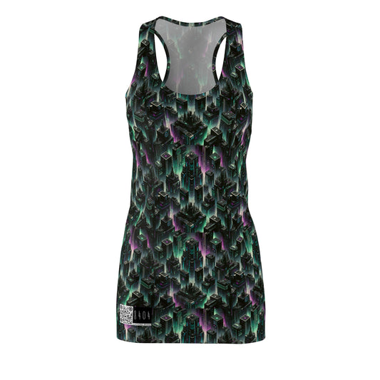 Tech Noir Aesthetics Tech-Forward Urban Dystopia Women's Cut & Sew Racerback Dress - 8404 Design-44