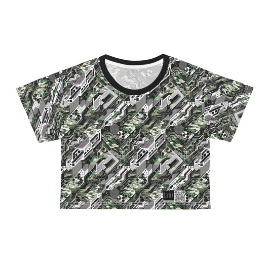 Tech Camo Fusion Tech-Forward Streetwear With a Futuristic Edge Crop Tee - 8404 Design-46