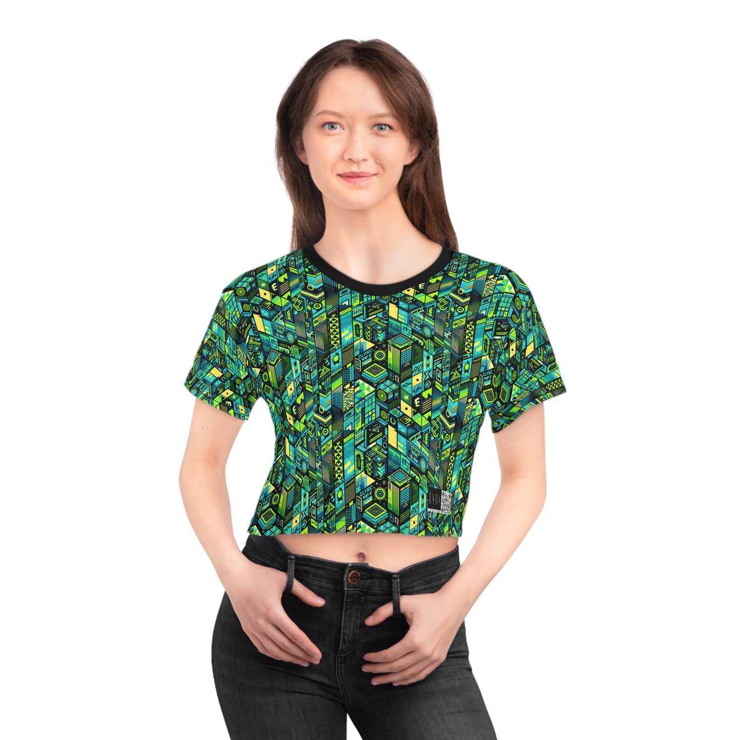 Tech-Infused Neon Tech-Forward Streetwear Crop Tee - 8404 Design-61