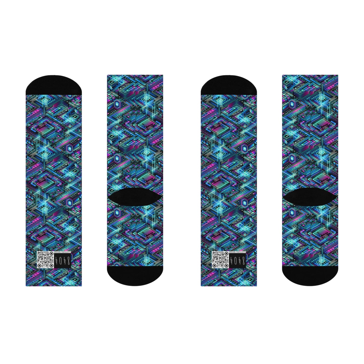 Digital Dreamland Futuristic Tech Aesthetic Cushioned Crew Socks - 8404 Design-42