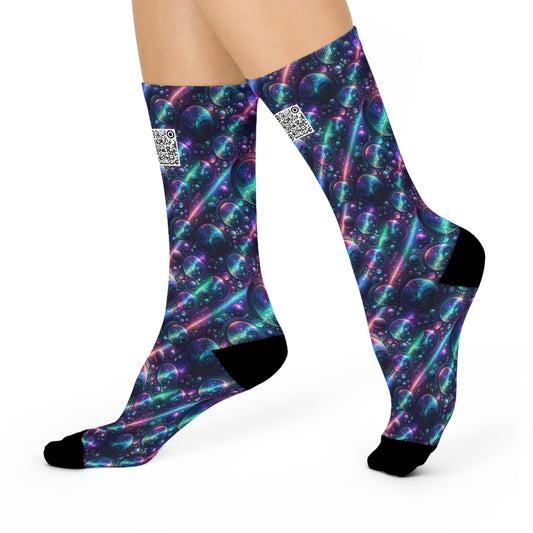 Iridescent Tech Fusion Tech-Forward Streetwear Cushioned Crew Socks - 8404 Design-51