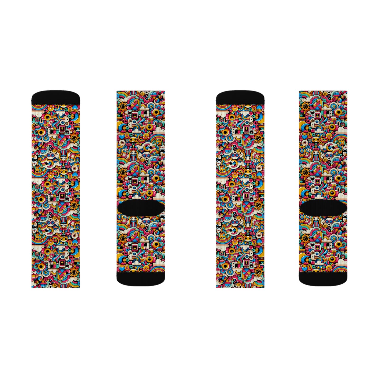 Neon Pop Playful Pop Culture Mashup Sublimation Socks - 8404 Design-62