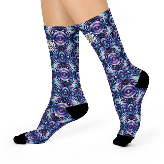 Iridescent Tech Fusion Tech-Forward Streetwear Cushioned Crew Socks - 8404 Design-62