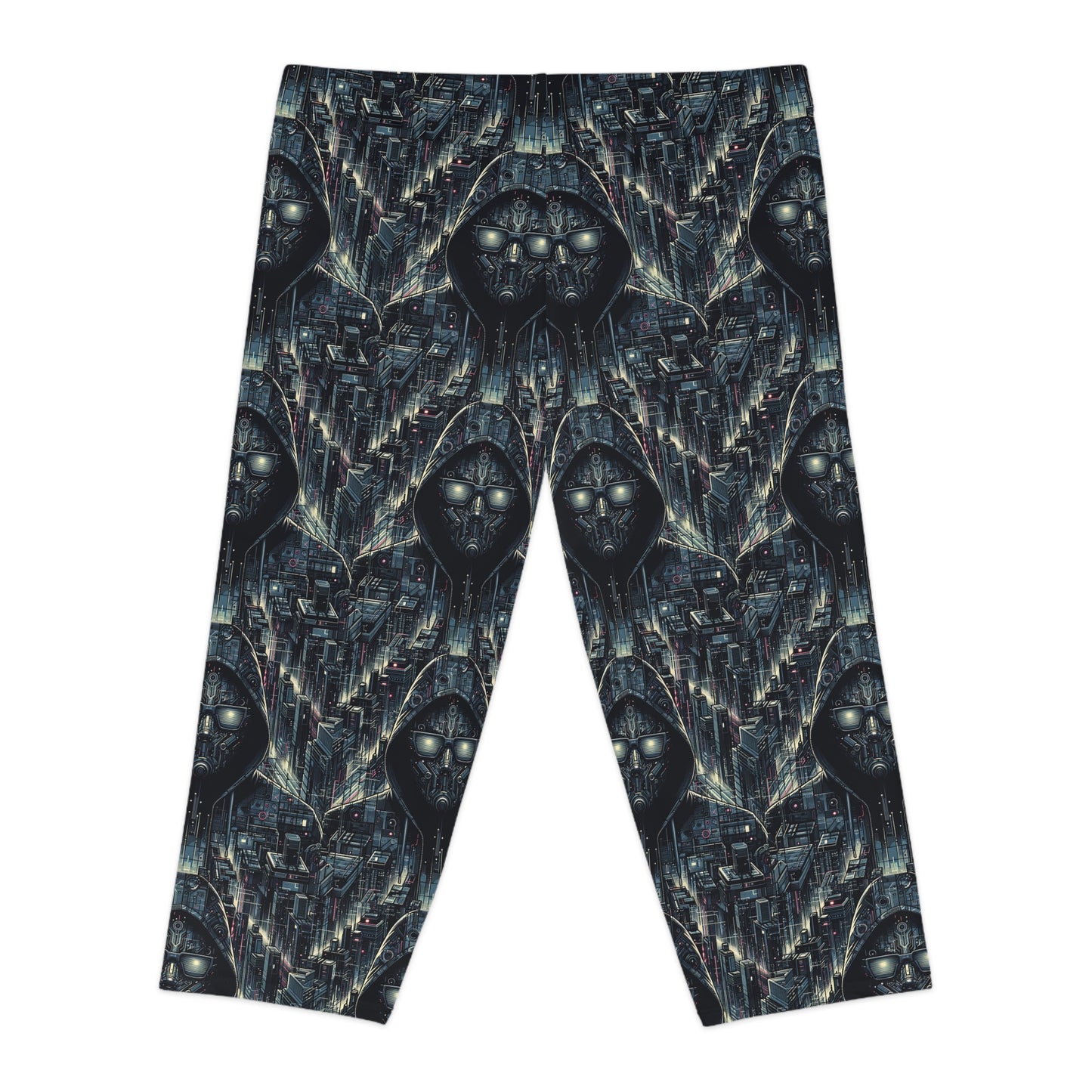 Tech Noir Aesthetics Sleek Tech Streetwear Women's Capri Leggings - 8404 Design-56