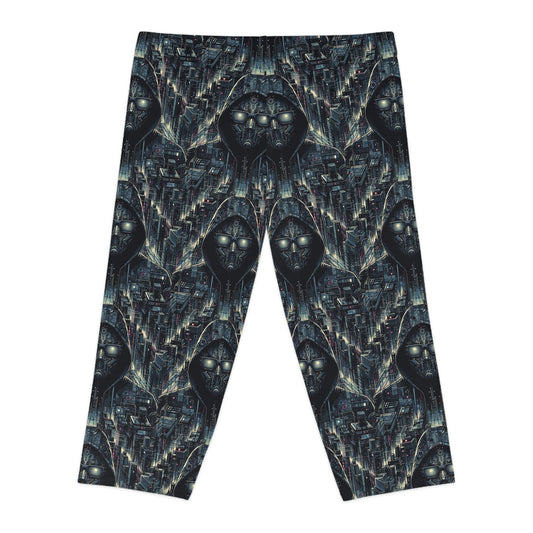 Tech Noir Aesthetics Sleek Tech Streetwear Women's Capri Leggings - 8404 Design-56