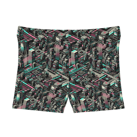 Digital Dreamland Tech-Inspired Streetwear Women's Shorts - 8404 Design-51