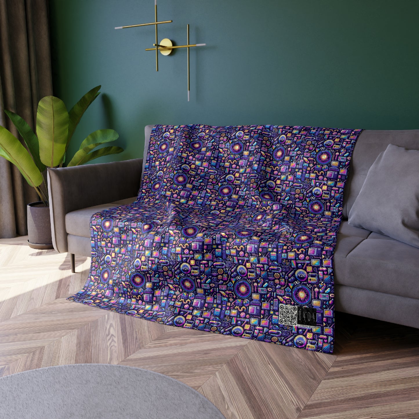Digital Nostalgia Modern Retro Fusion Crushed Velvet Blanket - 8404 Design-64