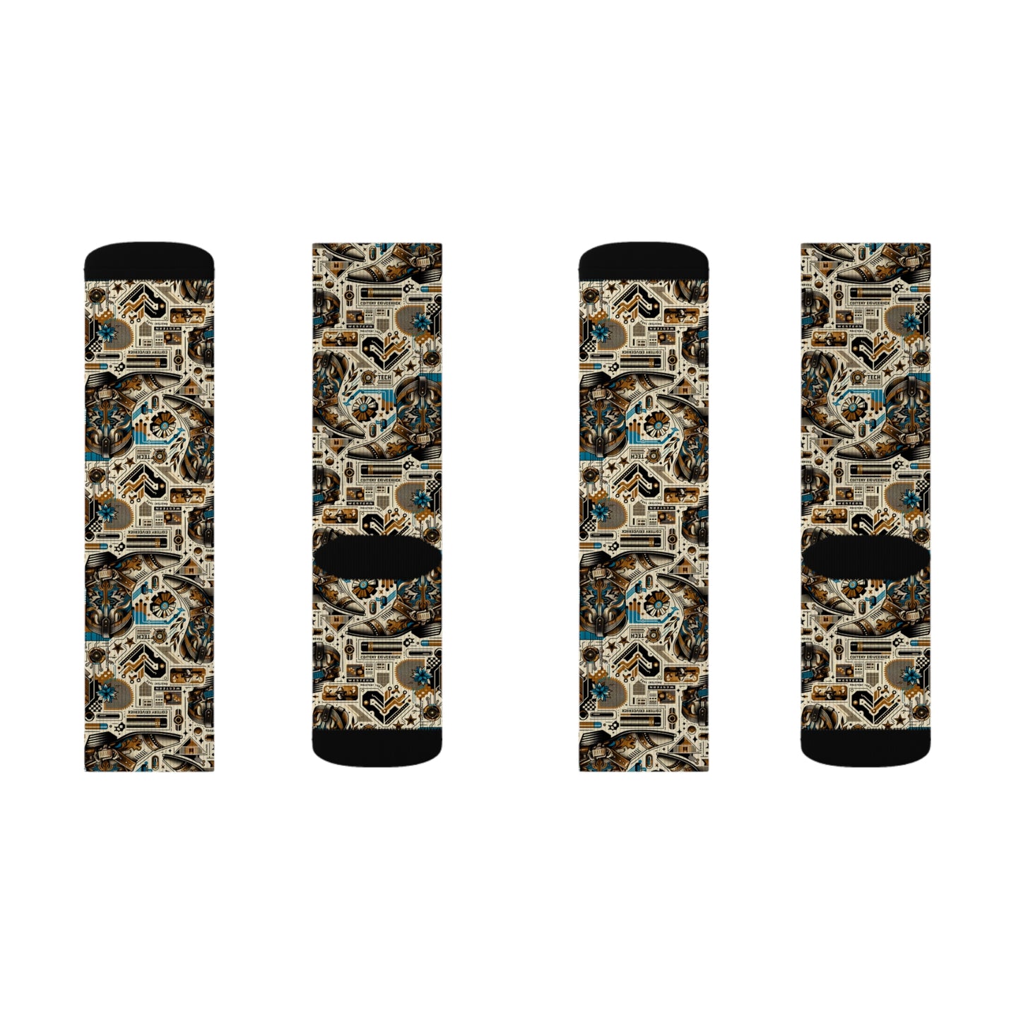 Digital Cowboy Chic Tech-Infused Western Fusion Sublimation Socks - 8404 Design-45