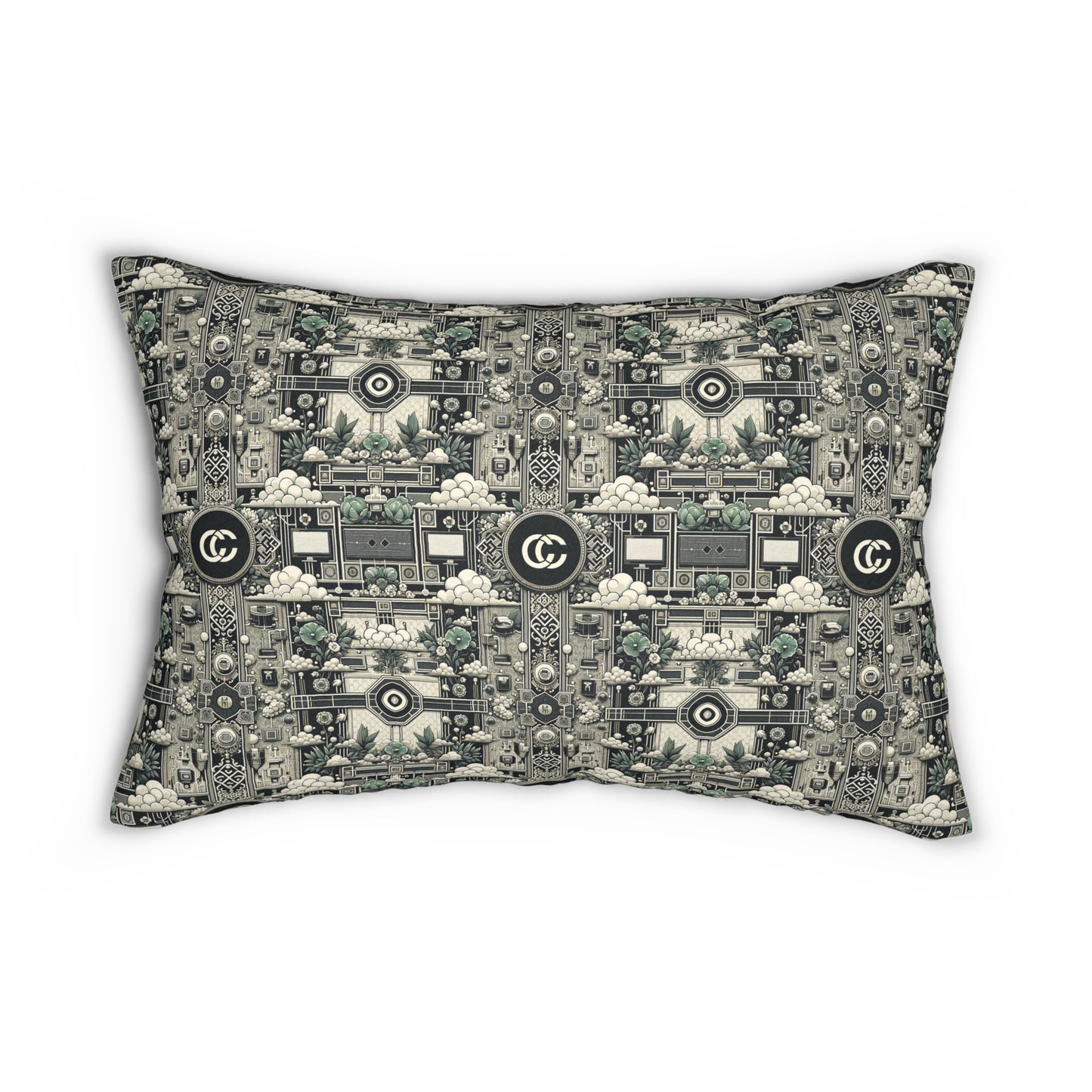 Cyber Garden Party Tech Garden Extravaganza Spun Polyester Lumbar Pillow - 8404 Design-54 B