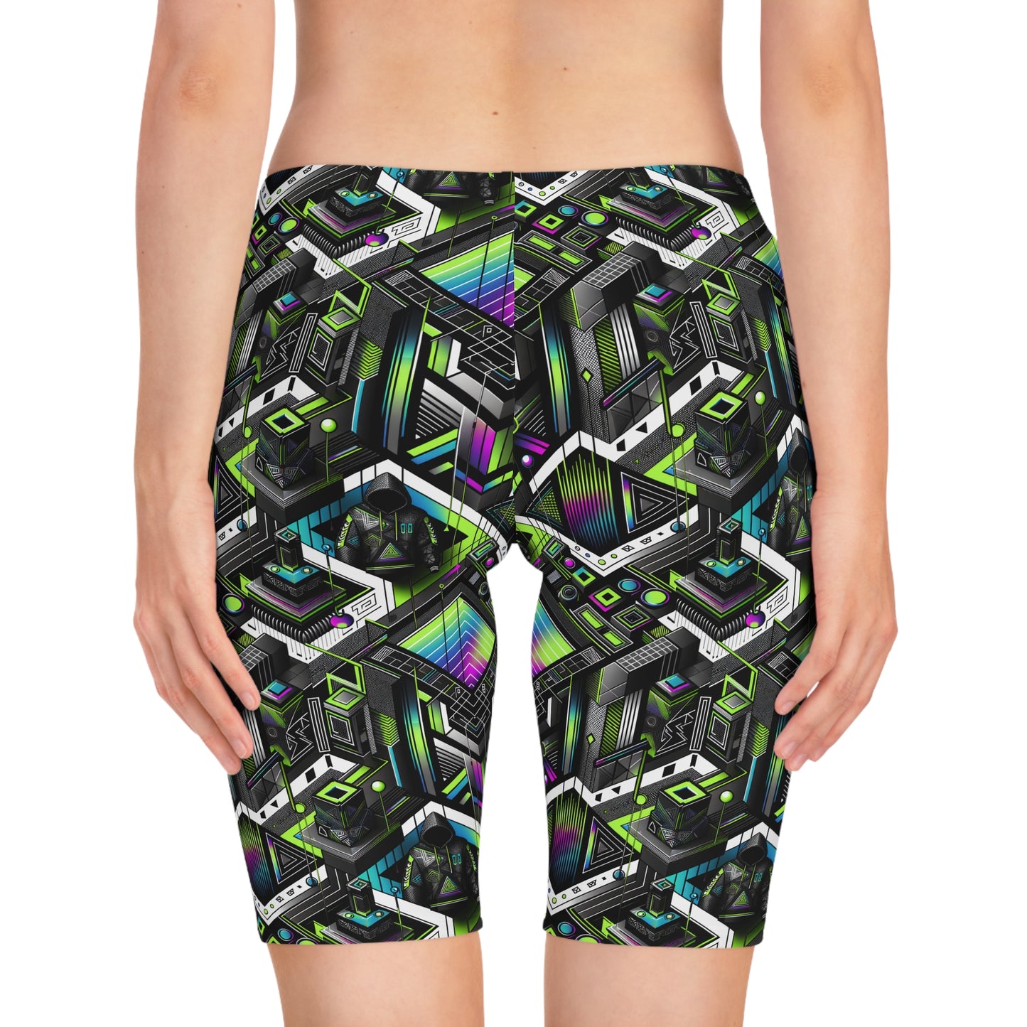 Retro Futurism Graphics Tech-Forward Streetwear Women's Bike Shorts - 8404 Design-52
