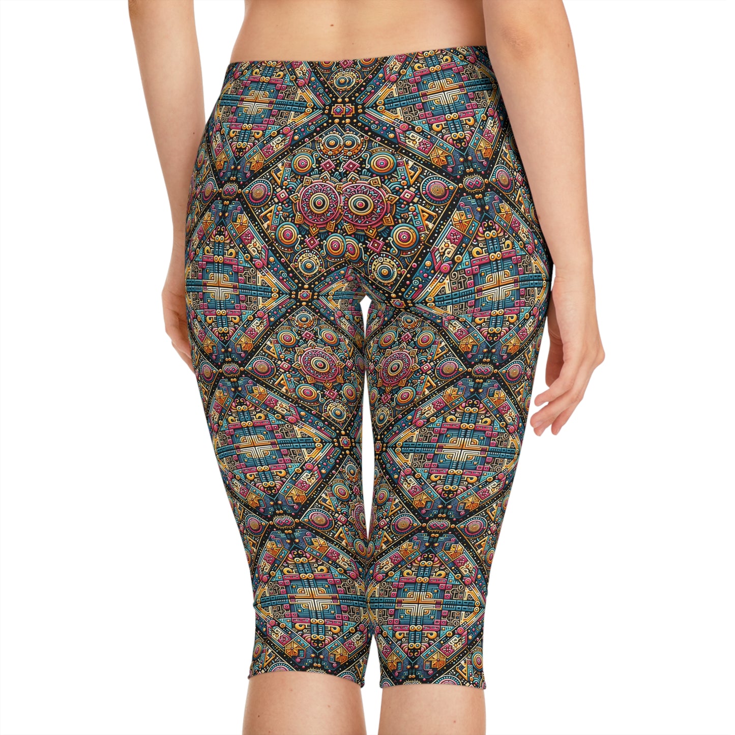 Cultural Fusion Tech Blend of Cultural Heritage With Tech-Inspired Elements Women's Capri Leggings - 8404 Design-58