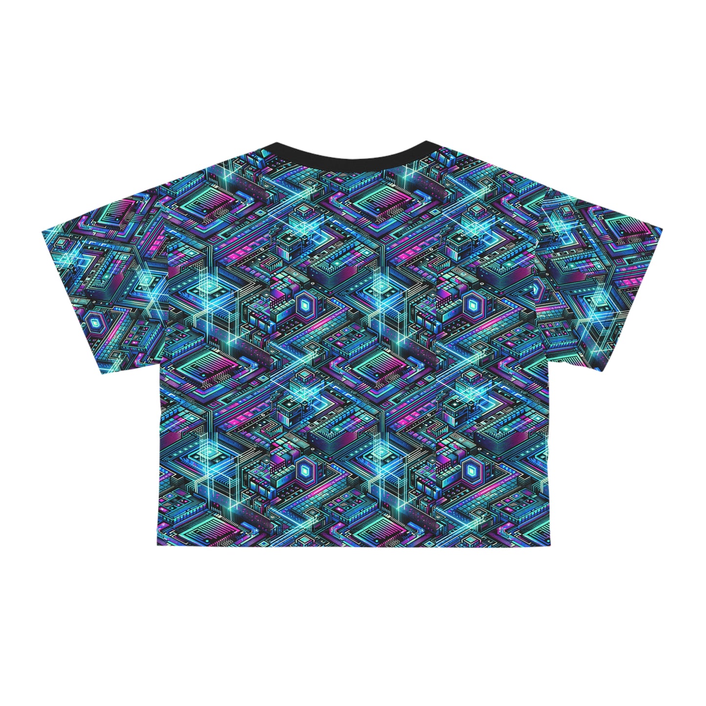 Digital Dreamland Futuristic Tech Aesthetic Crop Tee - 8404 Design-42