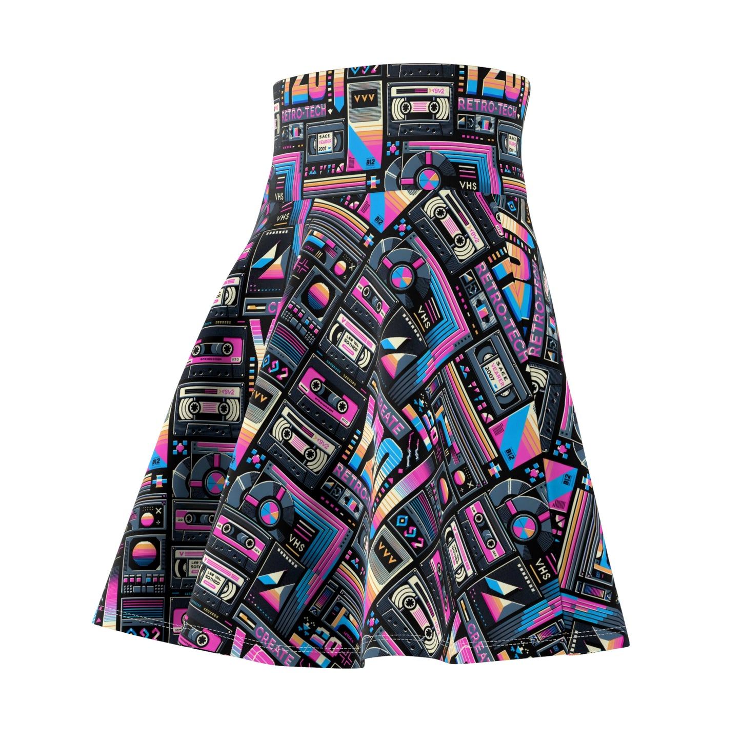 Digital Nostalgia Tech-Inspired Retro Fusion Women's Skater Skirt - 8404 Design-65